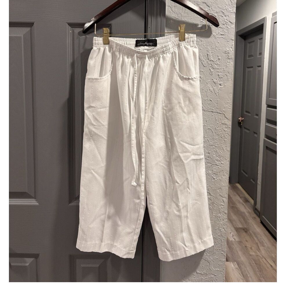 Jenny Newman Women's Petite White Cropped Pull-On Pants Drawstring Pockets